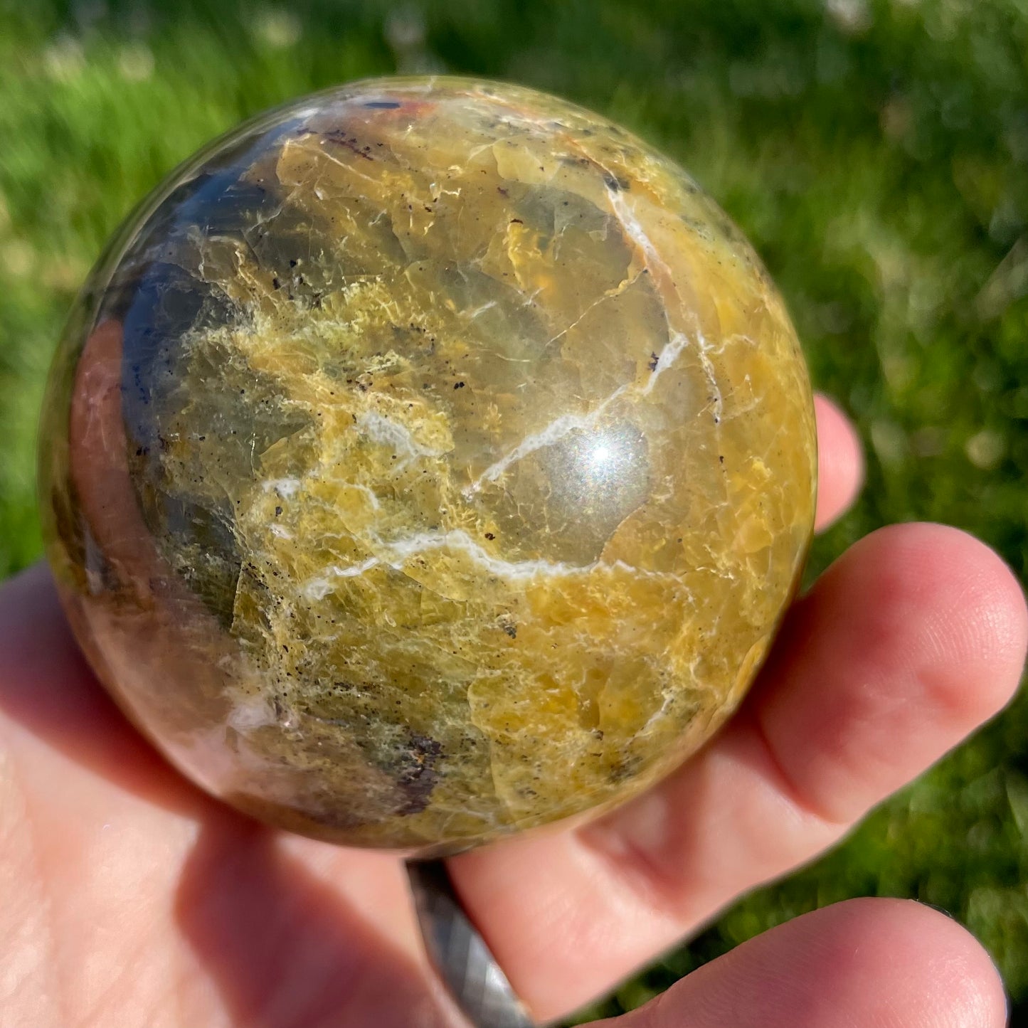 beautifully variegated green opal spheres