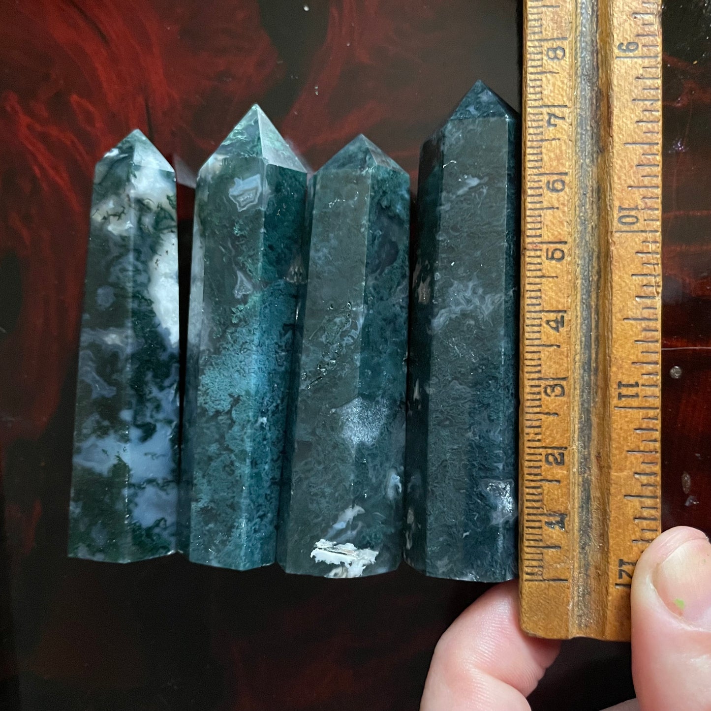 dark green moss agate towers