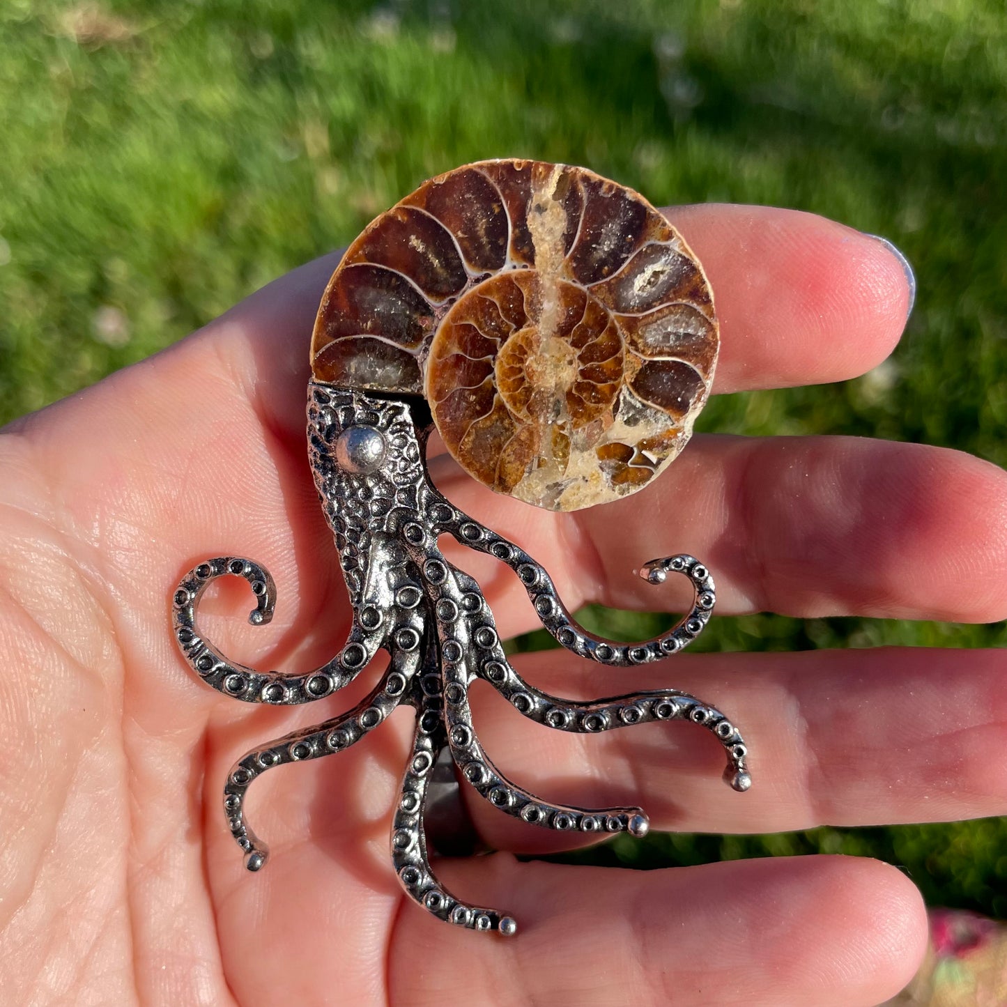 tentacly ammonite fossil pins (or pendants)