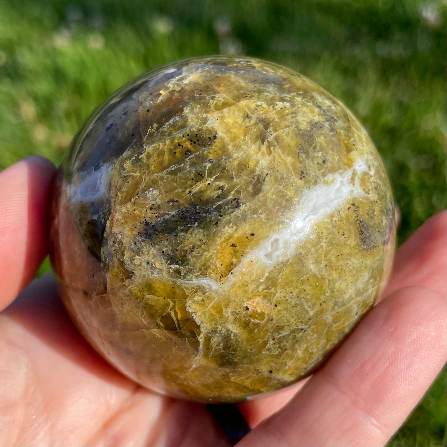 beautifully variegated green opal spheres