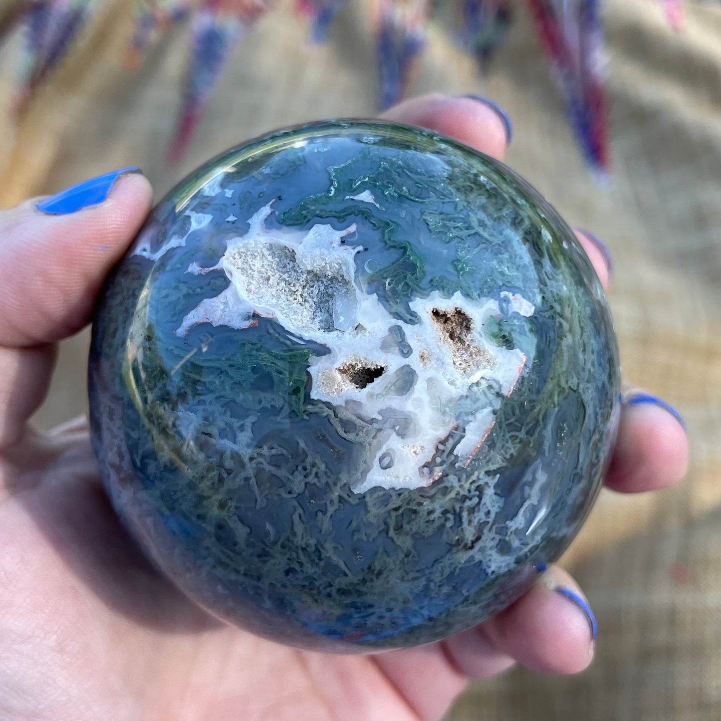 stunning moss agate sphere