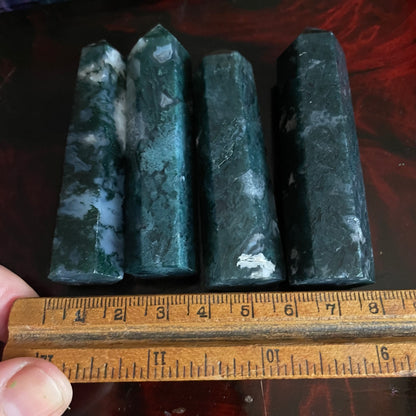 dark green moss agate towers