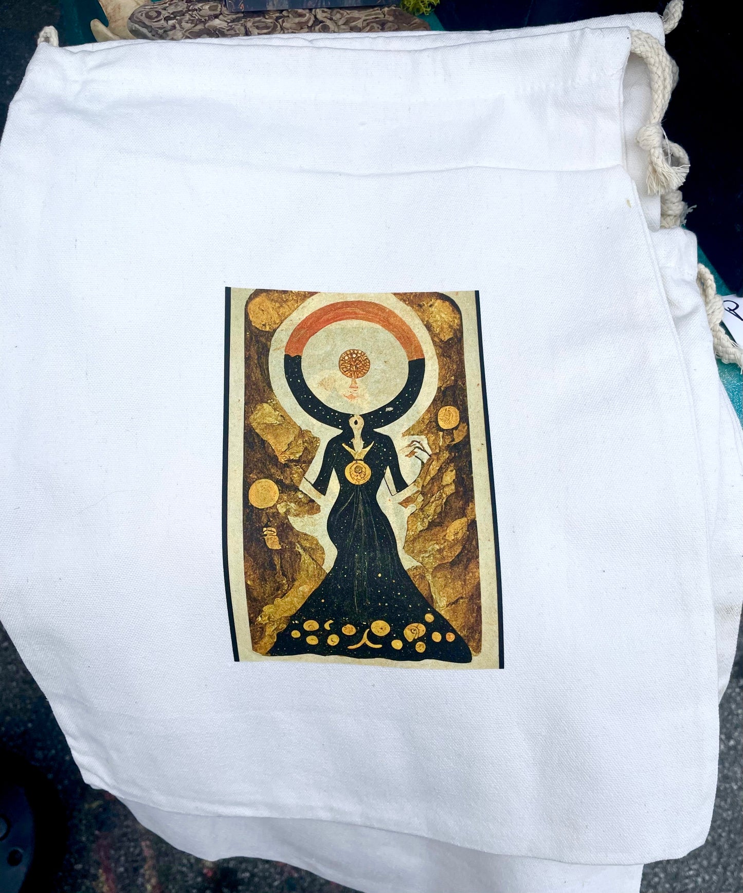 "Queen of Coins" - Canvas Bag Wearable Art Print