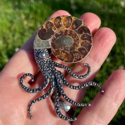 tentacly ammonite fossil pins (or pendants)