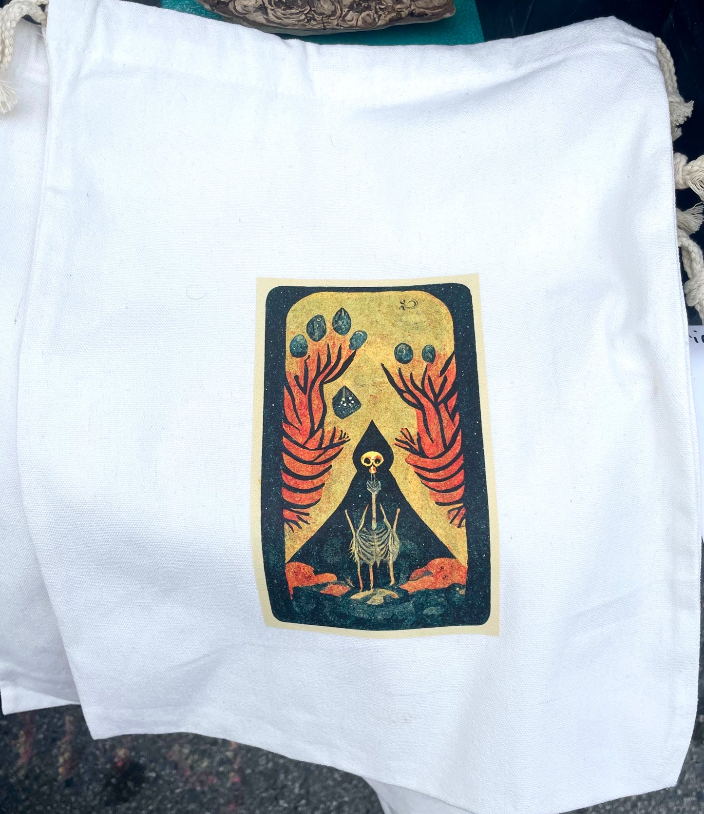 "Little Skelly Riding Hood" - Canvas Bag Wearable Art Print