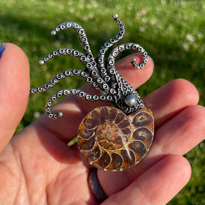 tentacly ammonite fossil pins (or pendants)