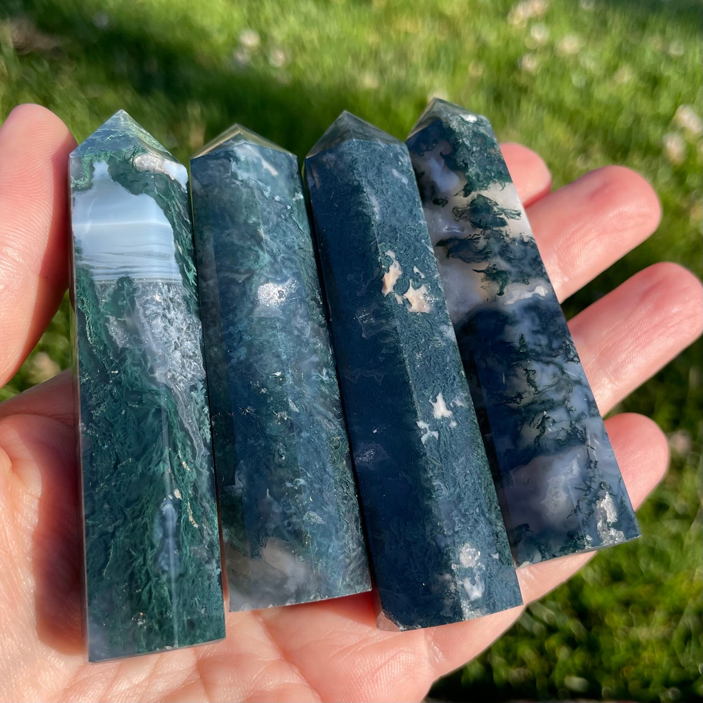 dark green moss agate towers