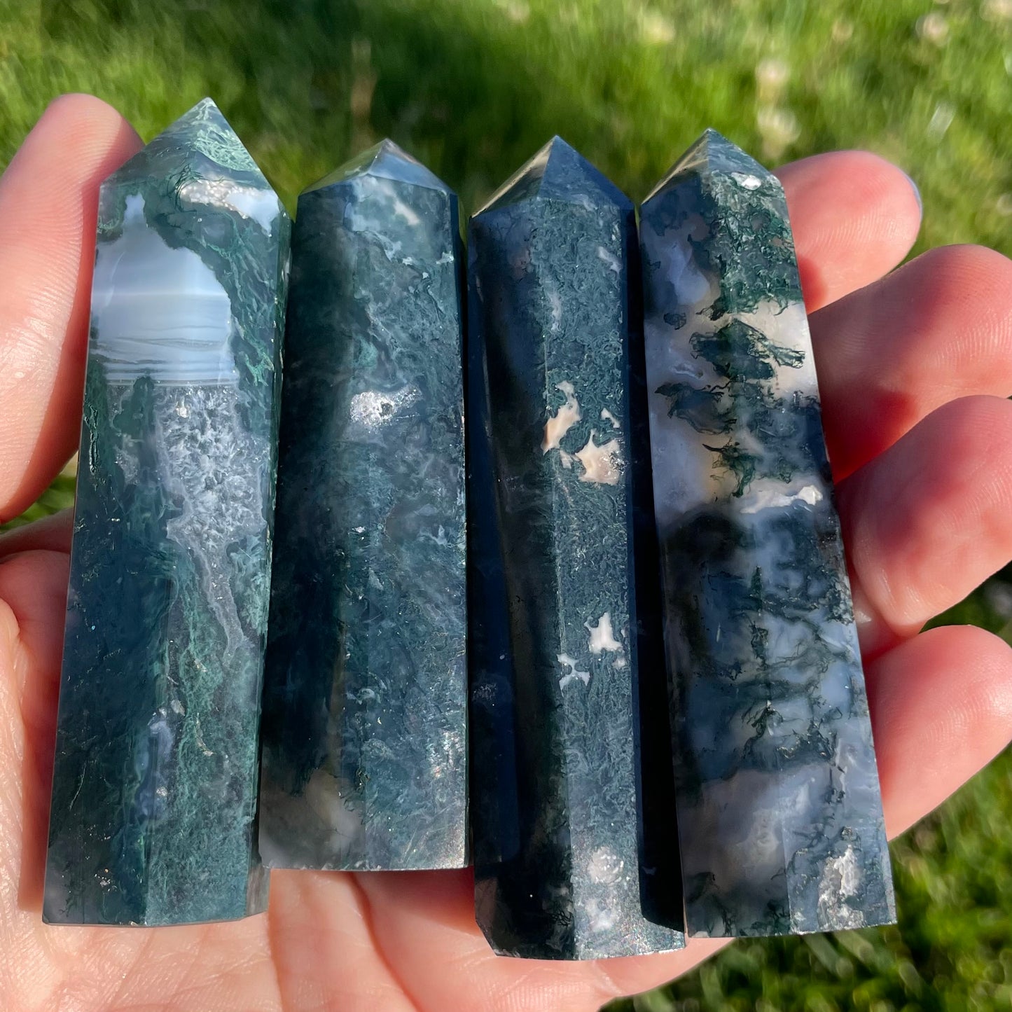 dark green moss agate towers