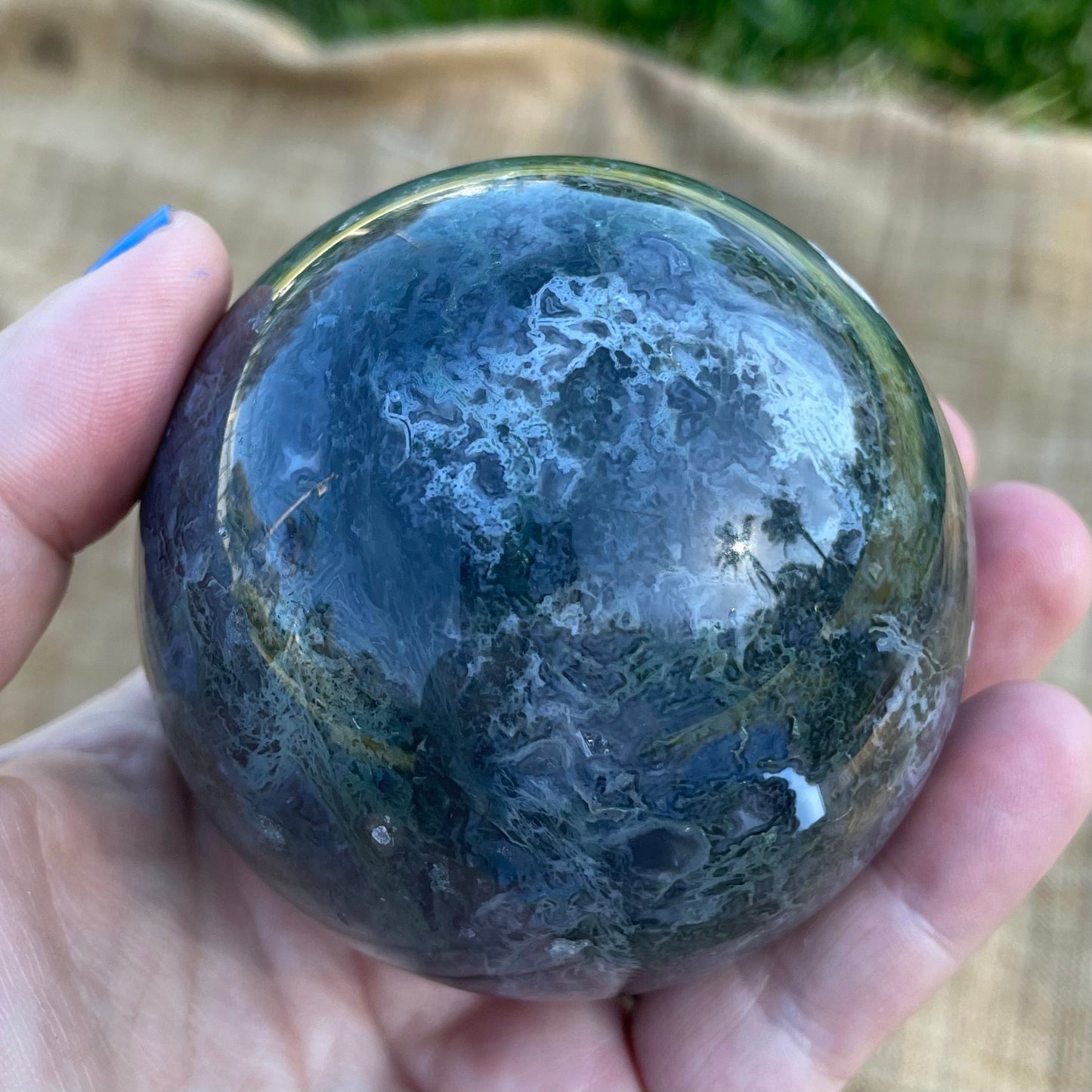 stunning moss agate sphere