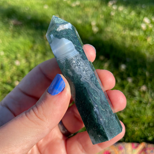 dark green moss agate towers