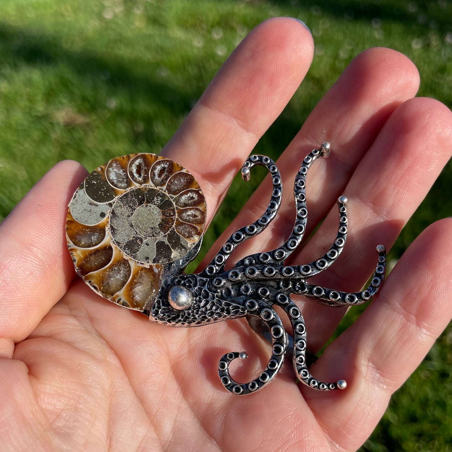 tentacly ammonite fossil pins (or pendants)