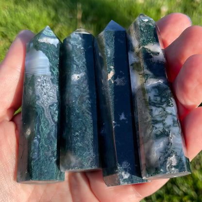 dark green moss agate towers