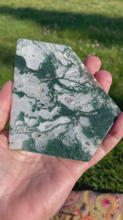 druzy icy moss agate slab